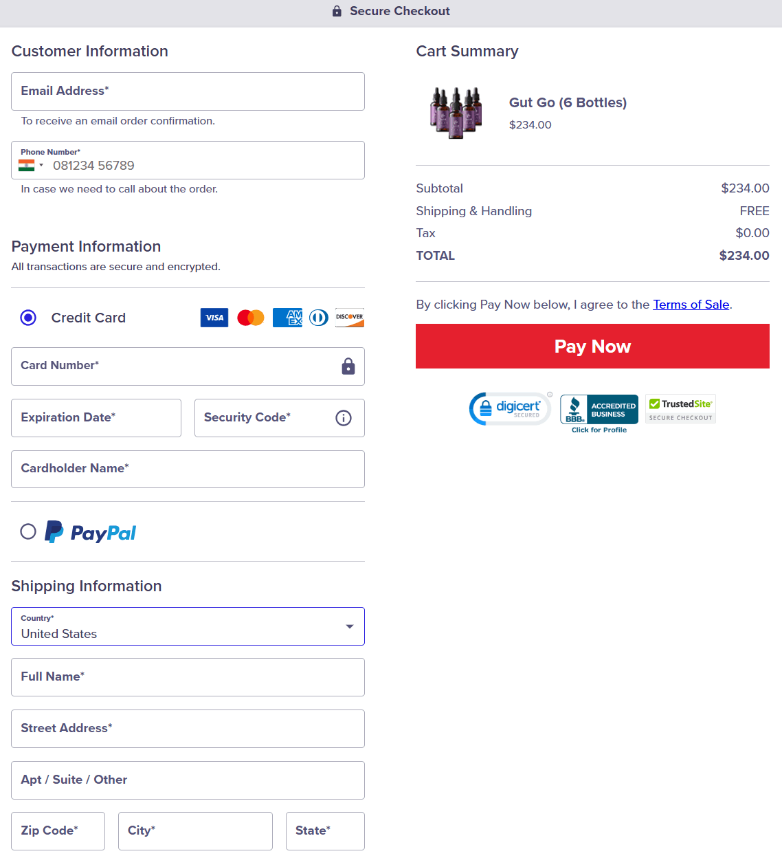 GutGo Secured Order Page